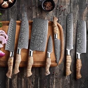 HEZHEN Hot Sale Luxury Damascus Steel Knives 7 pcs kitchen Knife Set with Figured Sycamore Wood Handle