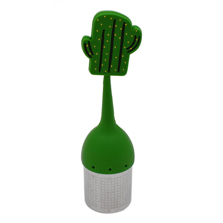 Hot sale tea strainer Cactus Silicone Stainless Steel Loose Leaf Tea Infuser with Drip Tray Tea Accessories