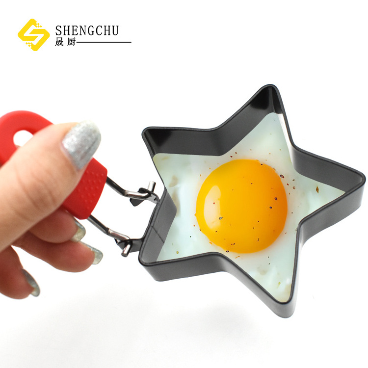 New Design Pancake Rings Mold Stainless steel Egg Omelet Ring Kitchen Fried Egg Molds with Silicone handle