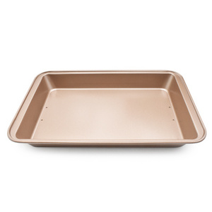 Removable Bottom Non-stick Rectangle Cake Mold 12 Inch Carbon Steel Champagne Gold Pizza Baking Pan