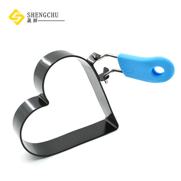 Heart Shape Pancake Rings Mold Black Stainless steel Egg Omelet Ring Kitchen Fried Egg Molds