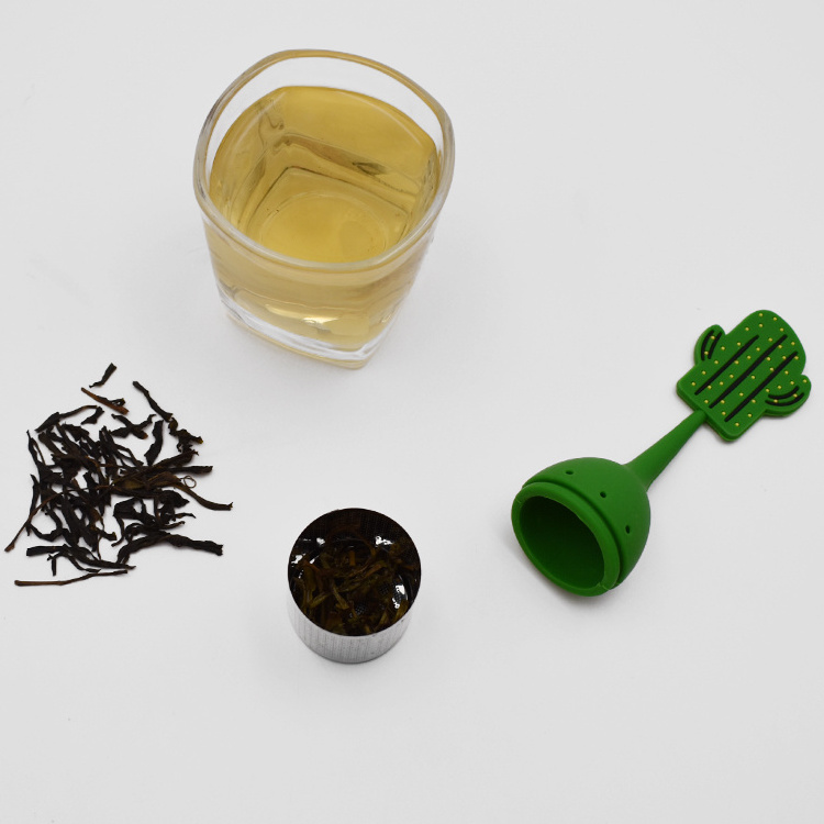 Hot sale tea strainer Cactus Silicone Stainless Steel Loose Leaf Tea Infuser with Drip Tray Tea Accessories