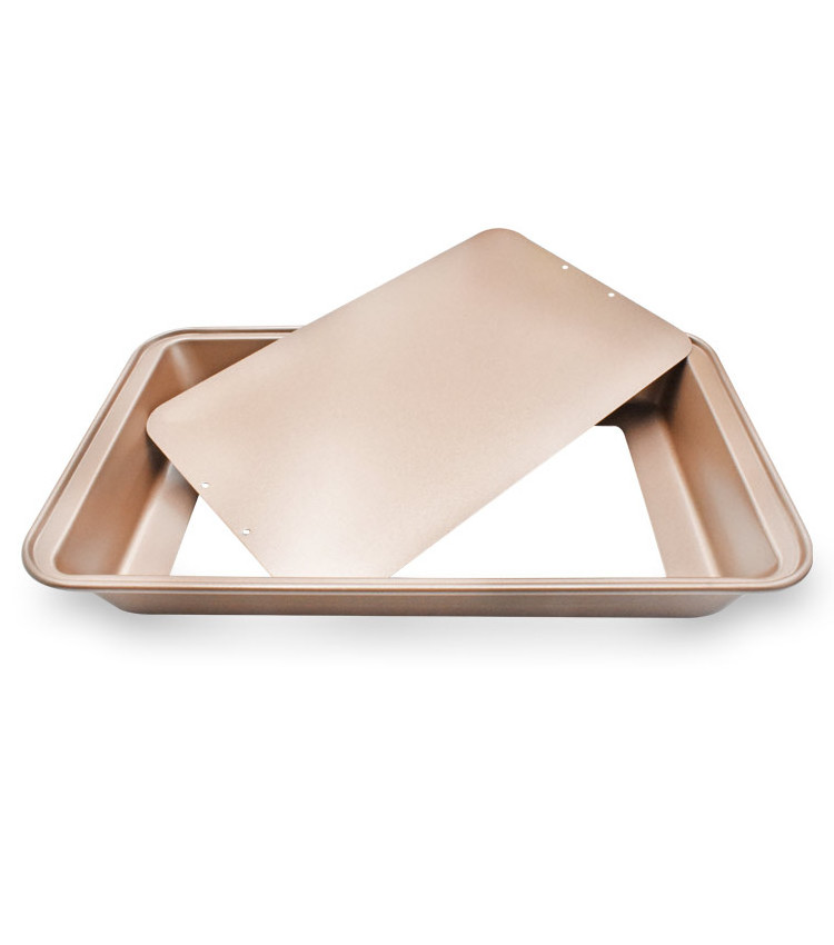 Removable Bottom Non-stick Rectangle Cake Mold 12 Inch Carbon Steel Champagne Gold Pizza Baking Pan