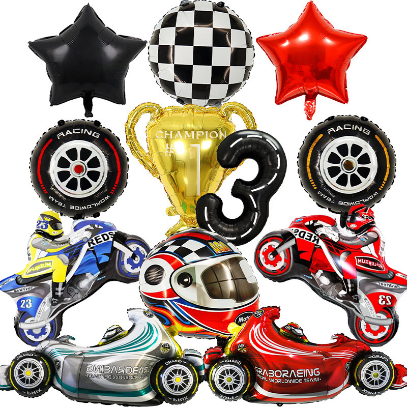 New tire balloon speed racing car aluminum film balloon racing helmet theme for kids boy birthday party decoration globos set