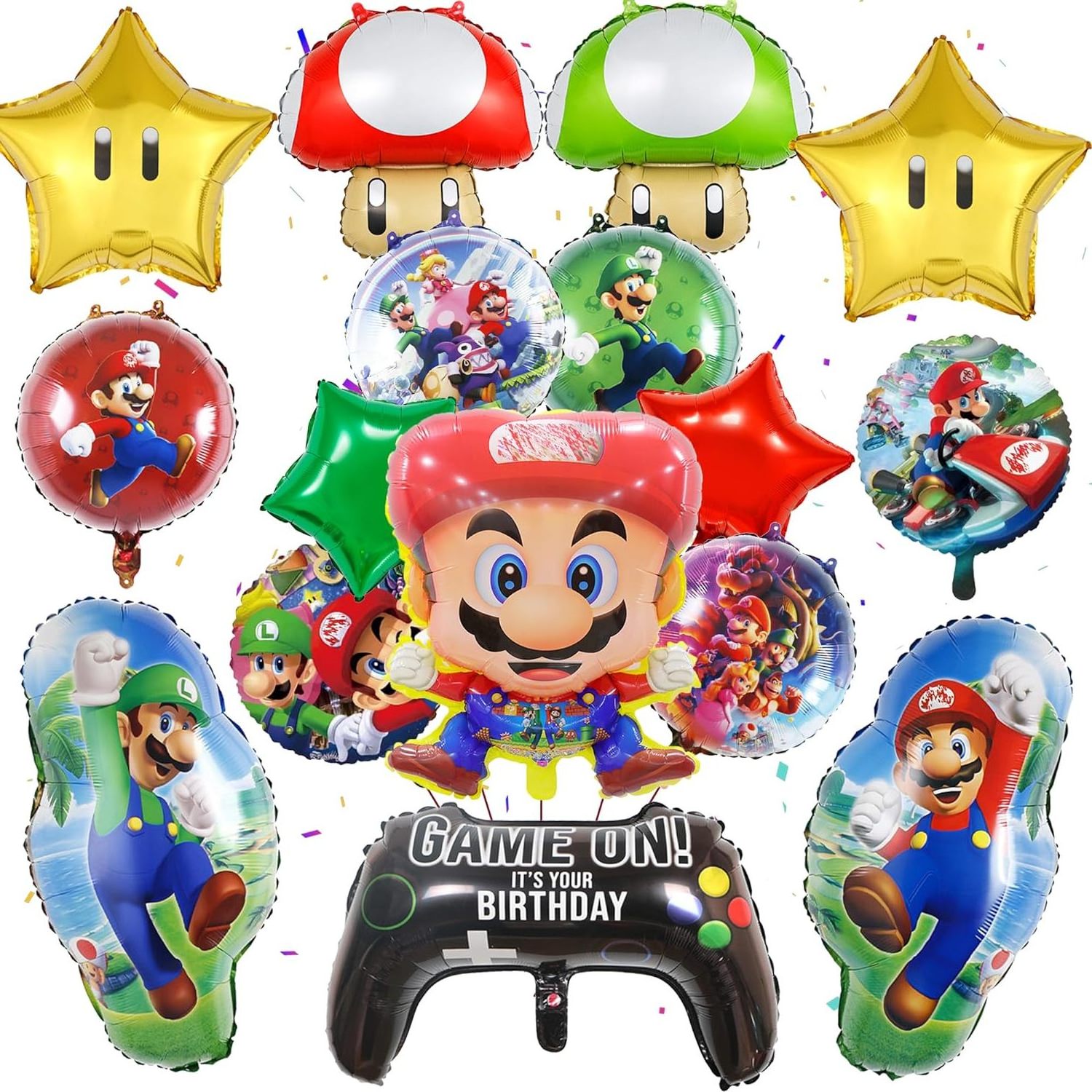 New 6pcs Super Mario Bros Balloons Happy Birthday Party Supplies Mushroom Character Foil Balloons Sets Game Globos Sets