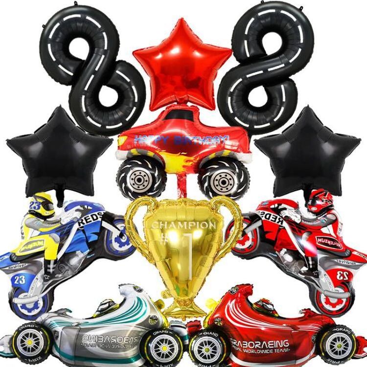 New tire balloon speed racing car aluminum film balloon racing helmet theme for kids boy birthday party decoration globos set