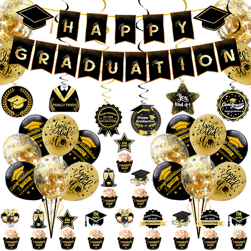 Wholesale 2024 Graduation Season Balloon Set Congratulate Grad Banner Snail Flag Rotary Ornamentation Party Supplies