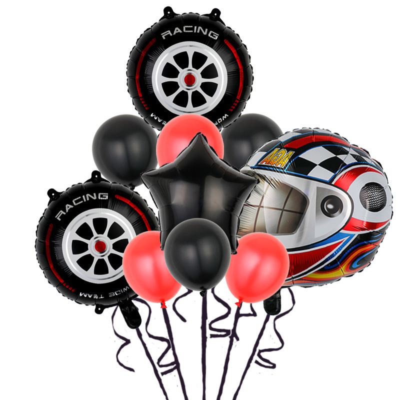 Wholesale new racing car theme aluminum film balloon set 18 inch tire helmet foil helium balloon birthday party decoration