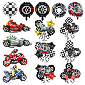 Wholesale new racing car theme aluminum film balloon set 18 inch tire helmet foil helium balloon birthday party decoration