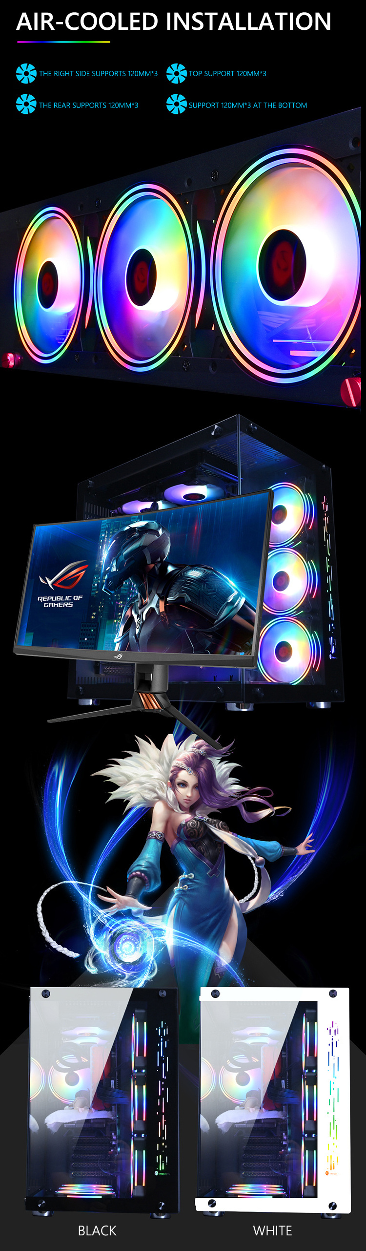 High Quality Glass Panel Gaming PC Computer Gaming Full Tower Case Desktop ATX CPU Cabinet