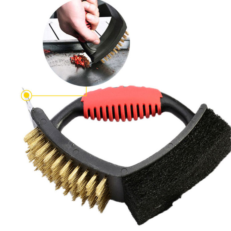 online best sale 4 in 1 barbecue stainless steel BBQ cleaning grill brush and scraper with non stick handle