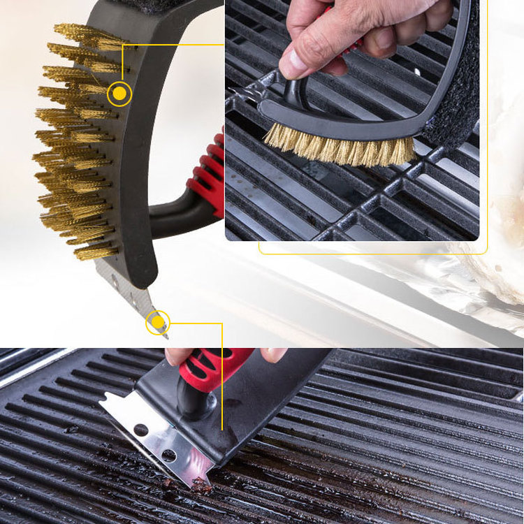 online best sale 4 in 1 barbecue stainless steel BBQ cleaning grill brush and scraper with non stick handle