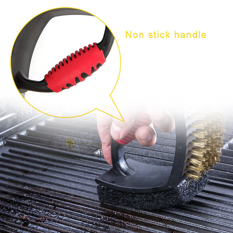 online best sale 4 in 1 barbecue stainless steel BBQ cleaning grill brush and scraper with non stick handle