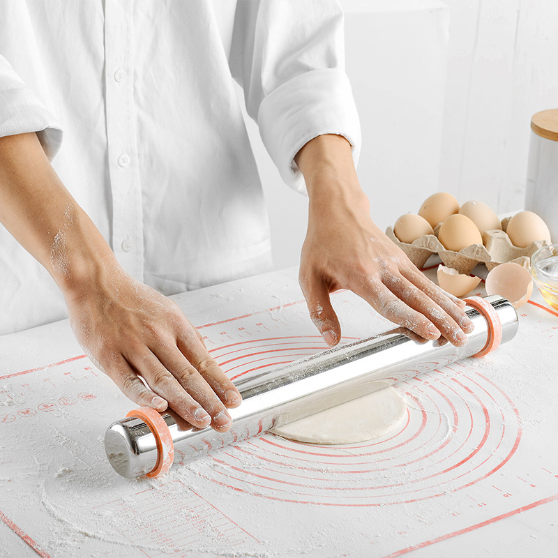 New Products baking tools Stainless Steel Adjustable Rolling Pin and Pastry Mat Baking Mat Set