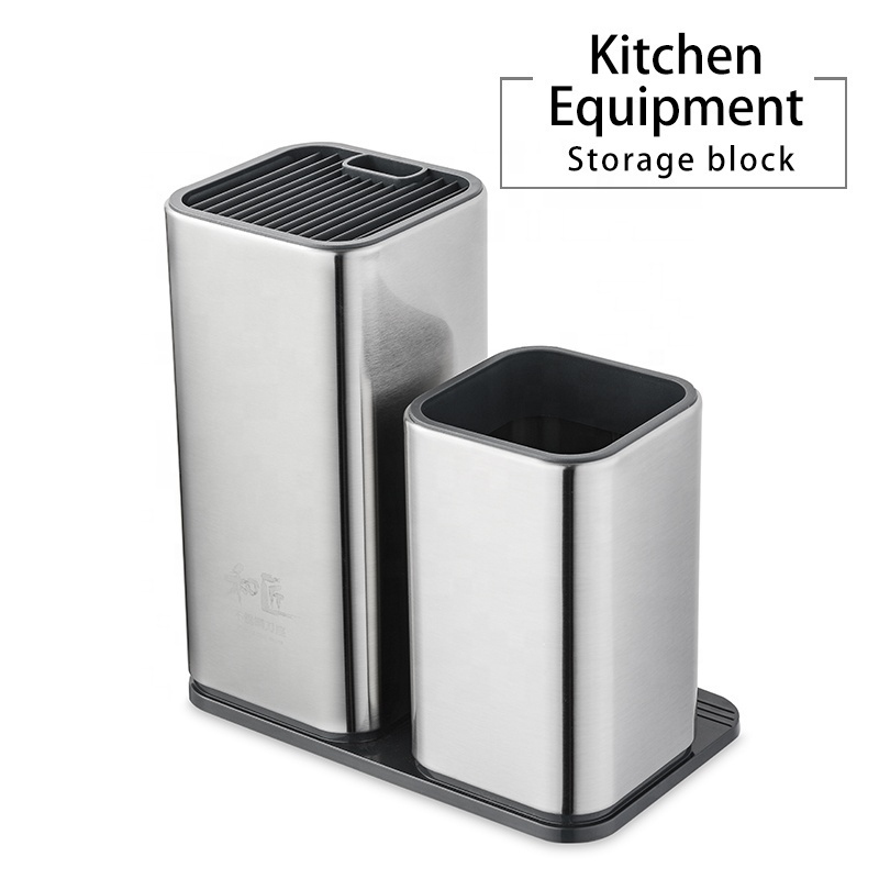 kitchen gadget storage bucket Stainless Steel  storage block Universal Knife Holder block Storage with Scissors Slot