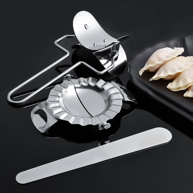 Stainless steel dumpling mold set of 3, including stuffing spoon, dough press mold & dumpling pierogi mold #S