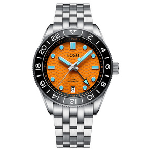 40MM Wave Dial GMT 200M Automatic Diver Watches ,24 Clicks Bi-directional Rotating Ceramic Bezel