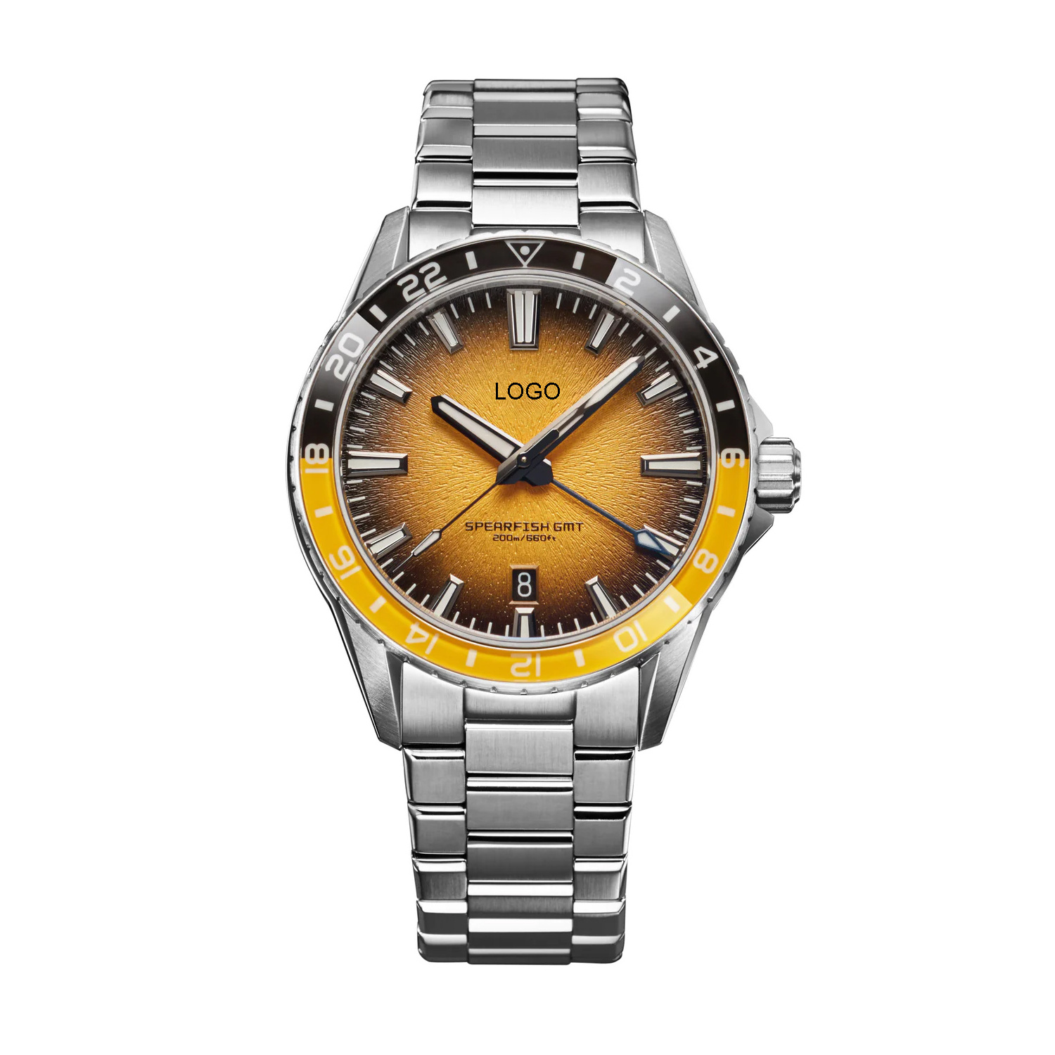 40MM GMT Mens Luxury Watch Textured Sunburst White Dial ,Powered by SW330-2, 200M Water Resistant With BGW9