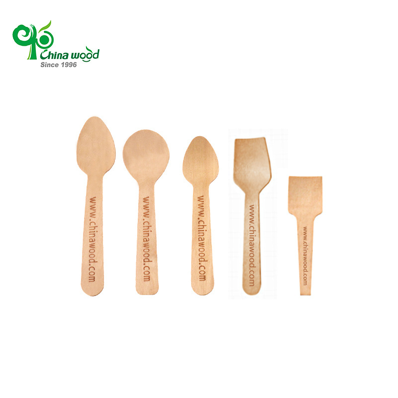 Yada Custom Eco-friendly Printed Wooden Tea Spoon Disposable Wood Spoons 95mm Small Round Ice Cream Spoon in Bulk