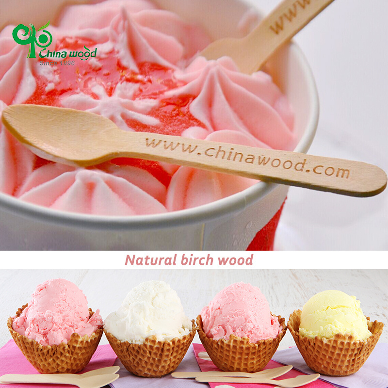 Yada Custom Eco-friendly Printed Wooden Tea Spoon Disposable Wood Spoons 95mm Small Round Ice Cream Spoon in Bulk