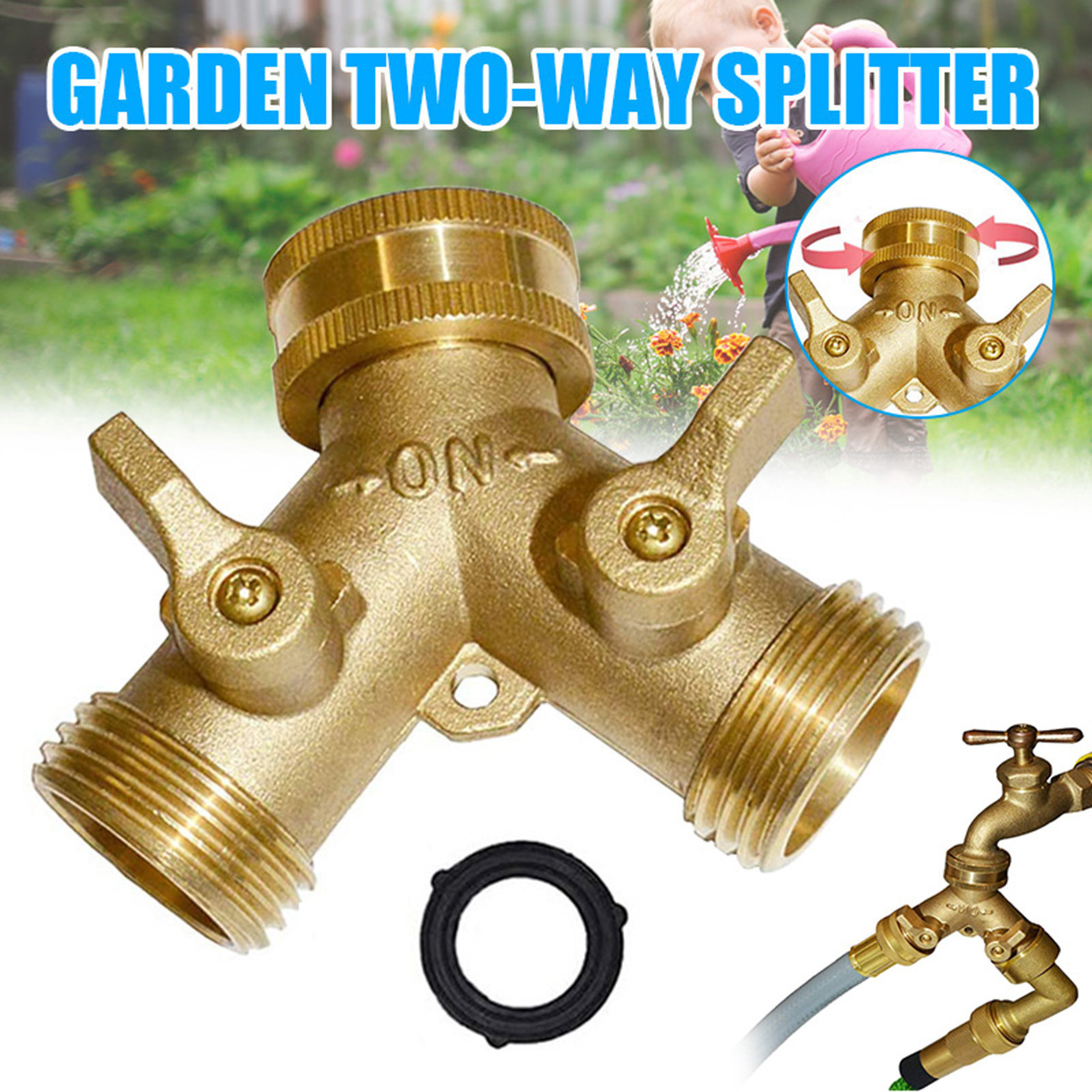 Garden Hose Y Valve Connectors Brass Hose Splitter with Solid Brass Handle Brass Y Valve Water Garden Hose Adapter 2 Way