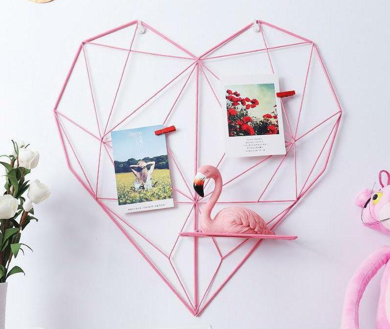 Creative iron art ins heart-shaped girl grid photo wall dormitory living room bedroom wall atmosphere layout wall decoration