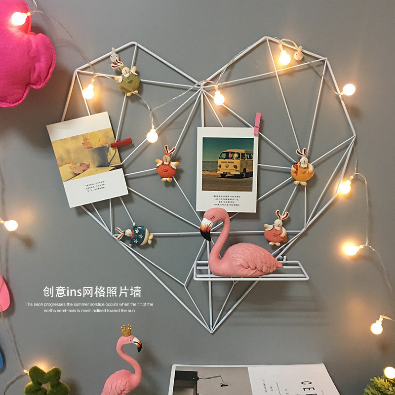 Creative iron art ins heart-shaped girl grid photo wall dormitory living room bedroom wall atmosphere layout wall decoration