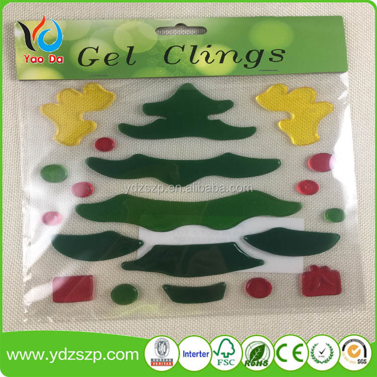 Factory design Christmas tree jelly gel sticker window sticker glass sticker