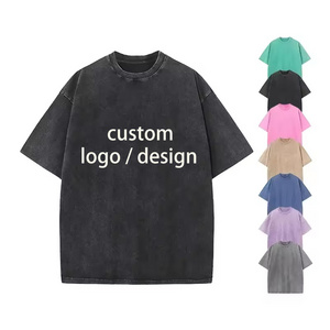 Wholesale  Acid Washed Cotton Tee Shirt High Quality Streetwear Distressed Retro Tshirt Custom Mens Oversized Vintage T Shirts