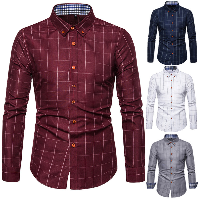 Custom Business Work Office Casual Striped Shirts Long Sleeve Plaid Cotton Social Formal Dress Men's Breathable Shirts