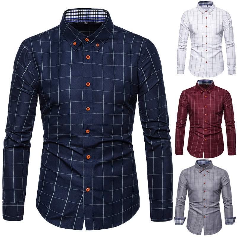 Custom Business Work Office Casual Striped Shirts Long Sleeve Plaid Cotton Social Formal Dress Men's Breathable Shirts