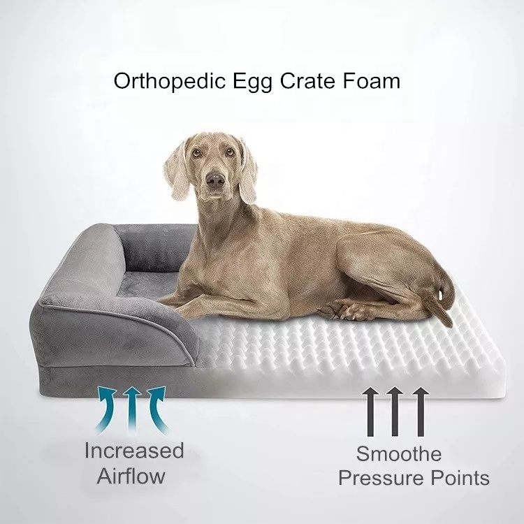 Hot Selling Luxury Egg Crate handmade Waterproof Memory Foam Orthopedic Removable Washable Cover Dog Bed For Pet