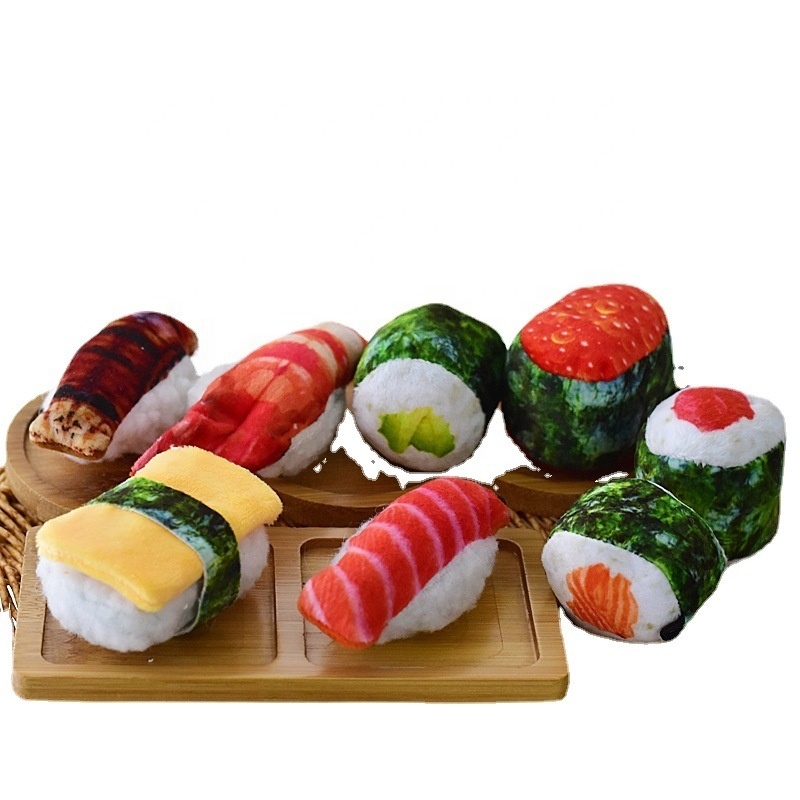 Factory Hot 8 Pack Sushi Cat Toys With Catnip Sushi Roll Pillow Kitten Chew Bite Relief Cleaning Plush Gift Pet Toy