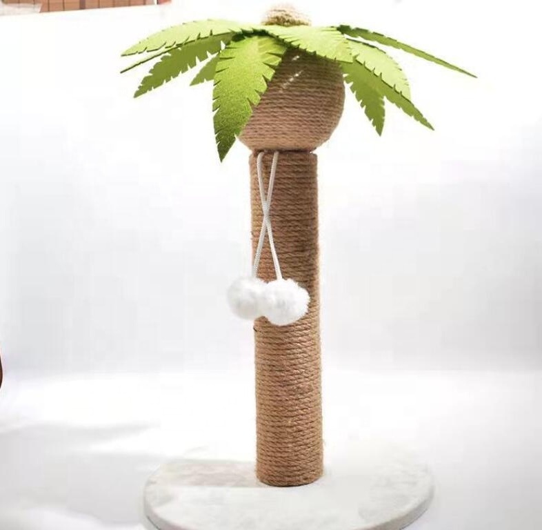 Modern High Quality Creative Coconut Shapes Cat Tree Wood Scratcher Post Vertical Climbing Rattan Frame Sisal Scratch Board