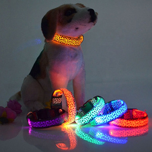 Leopard Led Dog Collar Flashing Nylon 3 Mode Lighting  Usb Chargeable Leopard Print Dog Pet Collar Dog Collars Manufacturers