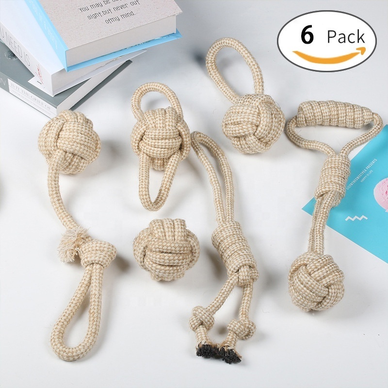 Custom cat pet dog chew toy 12 pack set ball rubber cotton rope durable dog toy