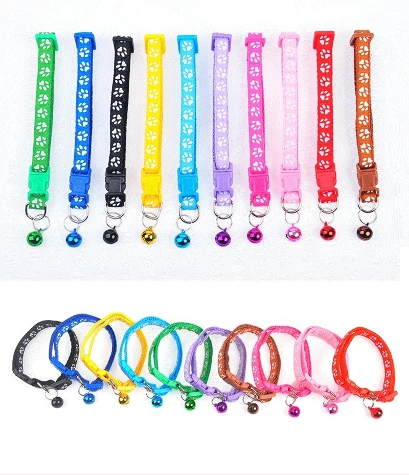 Colorful Cute Bell Collar Adjustable Buckle Cat Collar Pet Supplies Footprint Personalized Kitten Collar Small Dog Accessory