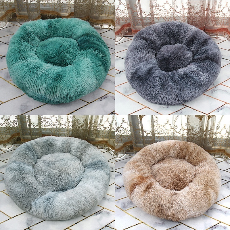 Luxury Plush Soft Calming Donut Dog Bed Dropshipping Washable Extra Large Dog Sofa Cat Round Pet Beds