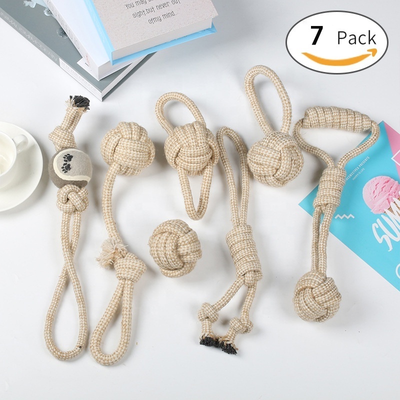 Custom cat pet dog chew toy 12 pack set ball rubber cotton rope durable dog toy