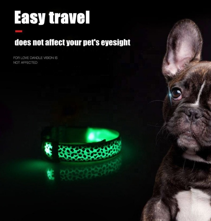 Leopard Led Dog Collar Flashing Nylon 3 Mode Lighting  Usb Chargeable Leopard Print Dog Pet Collar Dog Collars Manufacturers