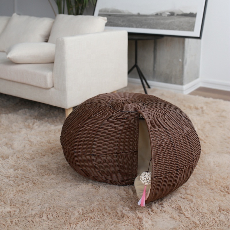 Handmade Rattan Litter Washable Conch Shape Cat Cages Carriers Pet Beds Pet Product