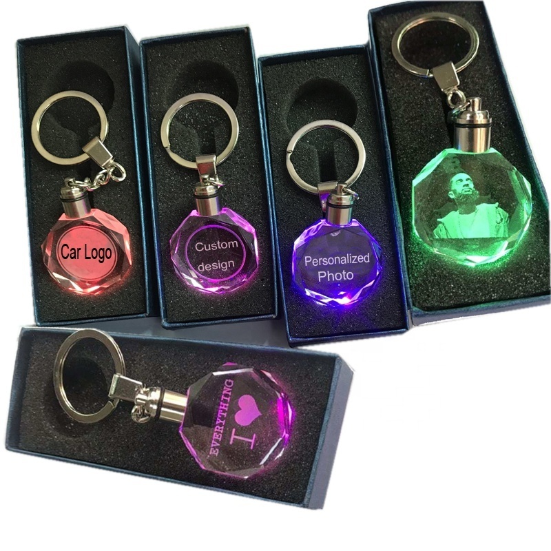 custom laser car logo Animation Led flashlight Crystal Glass Keychains 3cm for giveaway gift