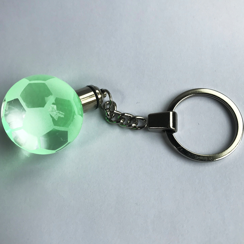 Wholesale fancy football sphere keyring flashlight  led crystal soccer ball keychain for fan gift