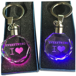 Hot sale creative I love heart custom laser crystal led key holder with keychain accessories