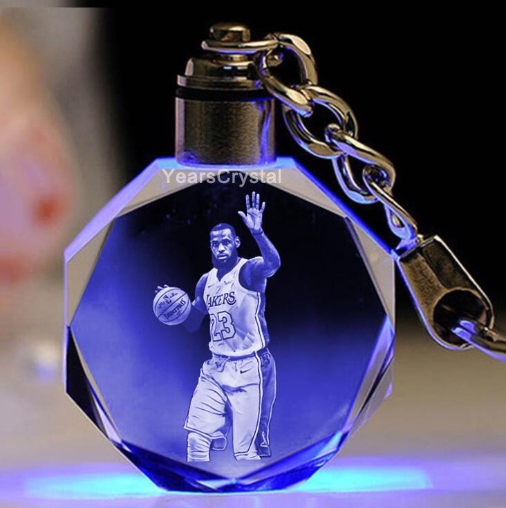 New arrival 3D laser Kobe 24 Bryant crystal Keyrings Souvenir Gift led Keychain For Fans