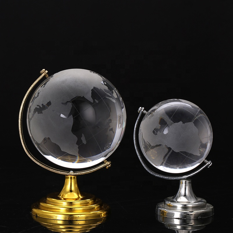 New look studant gifts rotating world map crystal glass globe with metal stand