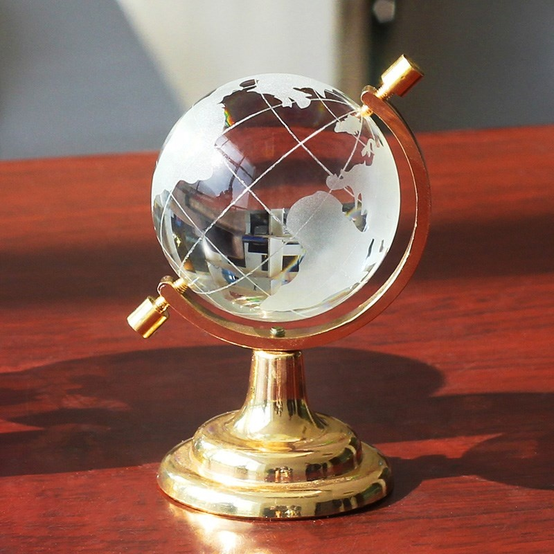 New look studant gifts rotating world map crystal glass globe with metal stand