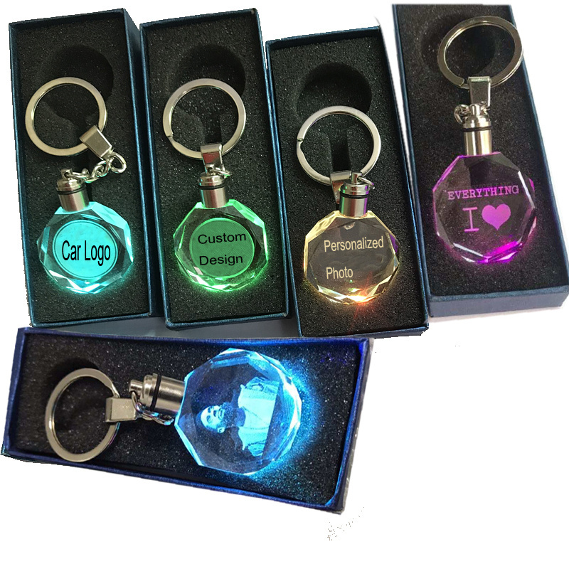 Hot sale custom light keyrings Giveaway Gift cheap the led crystal keychains with car brand logo