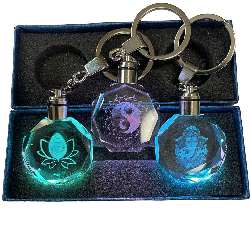 Custom Ganesha Keyring Jewelry Ganapati keyholder Led glass crystal buddhism Keychain for Buddhist Believer Gifts