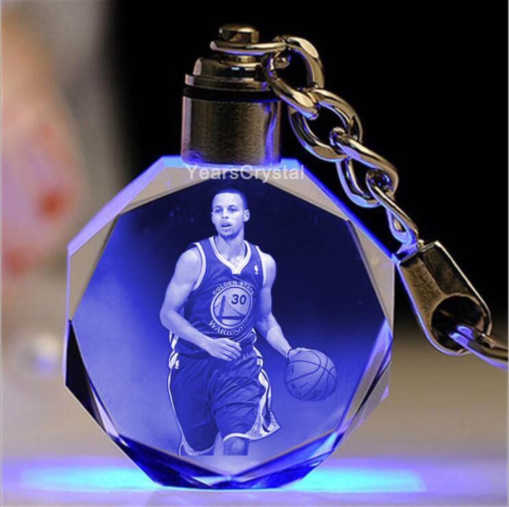 New arrival 3D laser Kobe 24 Bryant crystal Keyrings Souvenir Gift led Keychain For Fans